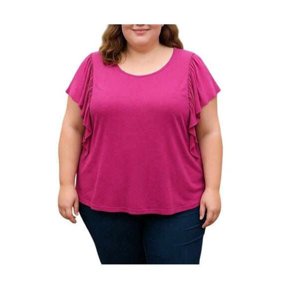 A New Approach Womens Ruffle Sleeve Scoop Neck Top Fuchsia Size XL - Picture 1 of 8